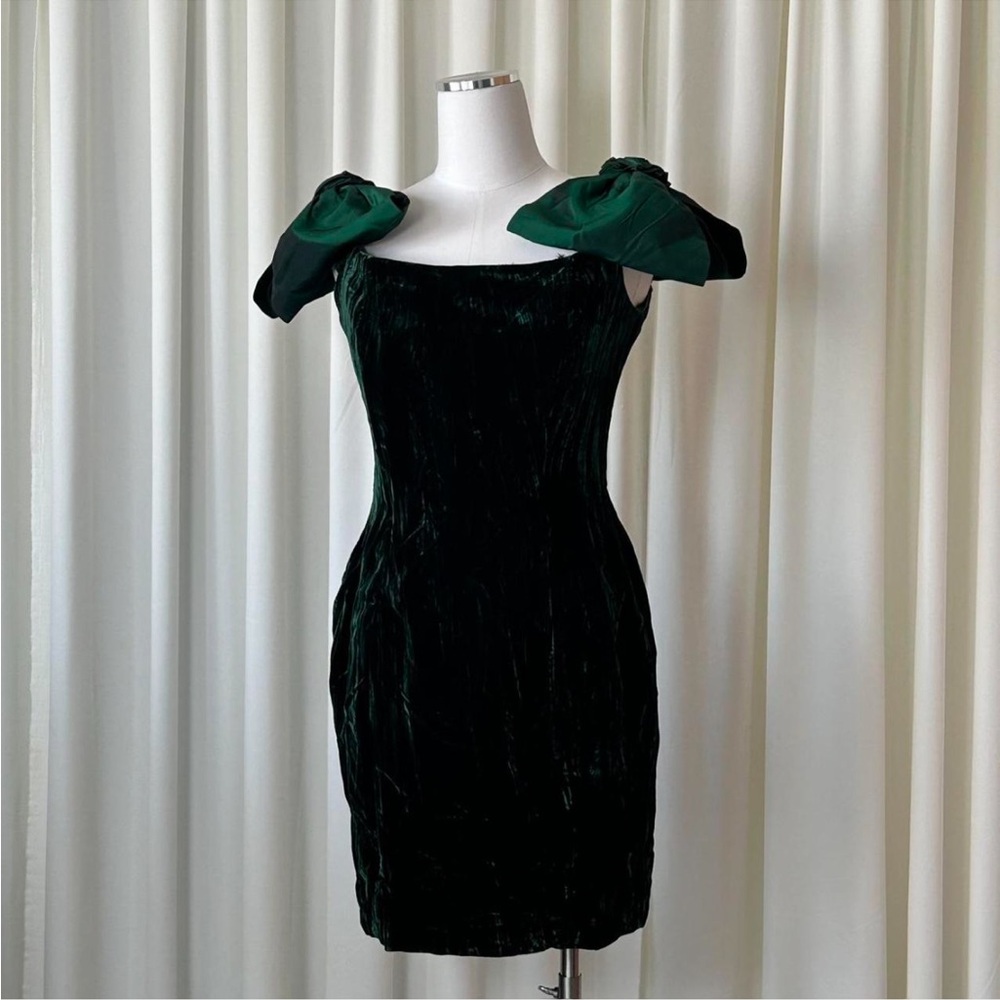 Vtg 90s Jessica McClintock Gunne Sax Emerald Green Velvet Dress Size 9/10.